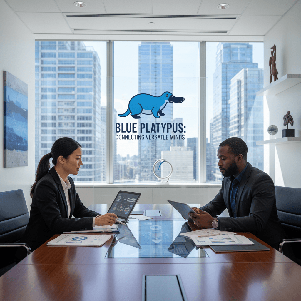 Two diverse professionals collaborating on strategy in a bright, modern office.