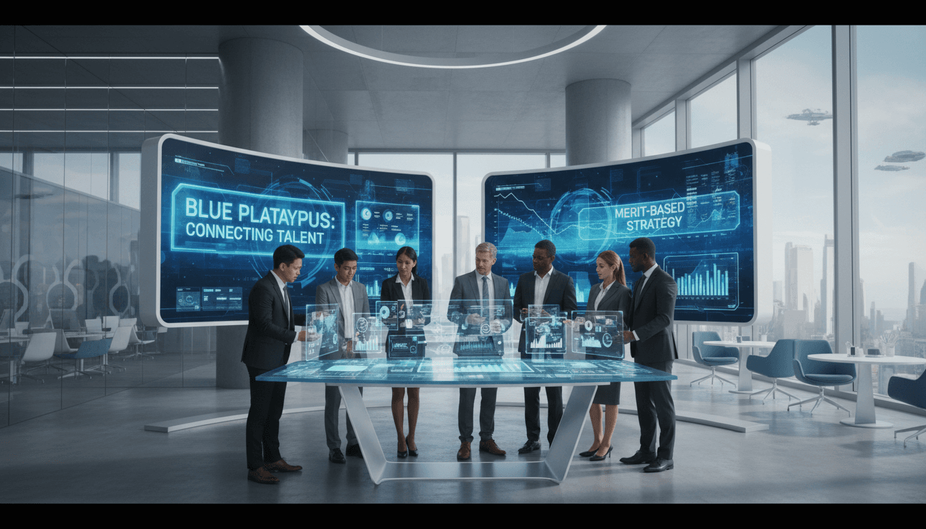 Diverse professional team strategizing in a modern, high-tech office space