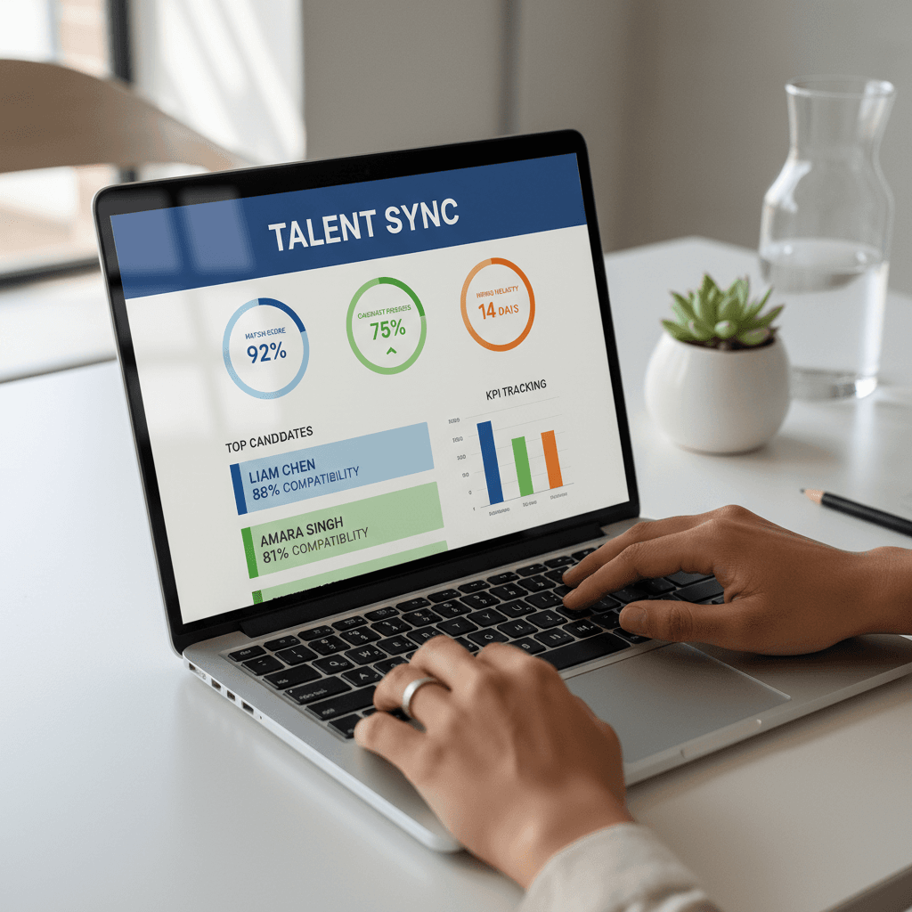 Dashboard interface showing candidate-company matching and KPI metrics