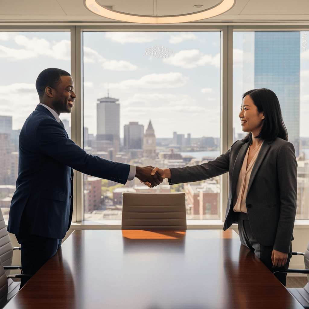 Two professionals shaking hands to seal a successful placement match
